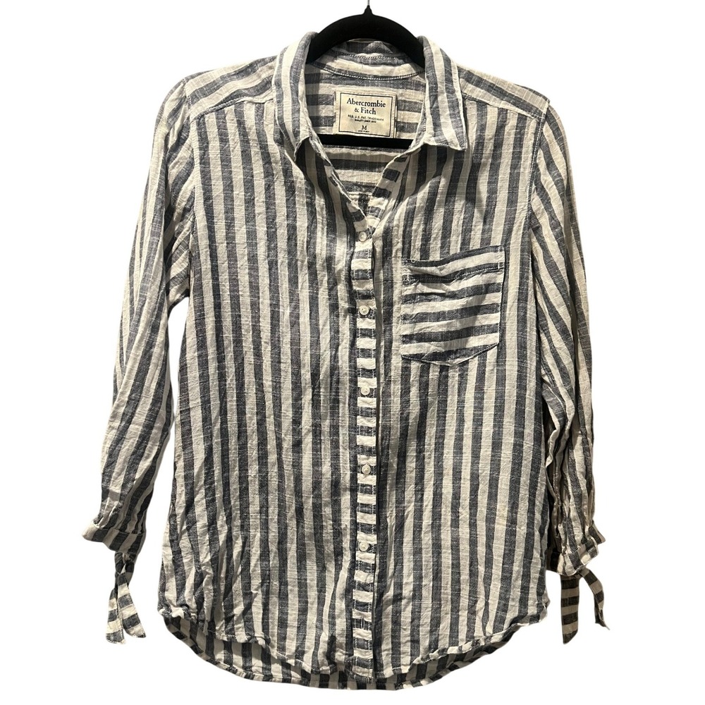 Abercrombie Fitch Women's Striped Button Up Shirt Blue White Cotton‎ Size M